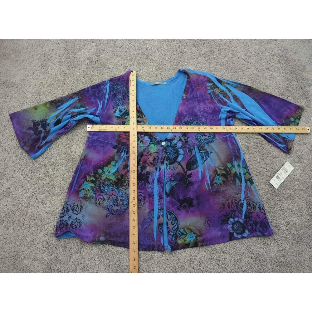 NY Collection Blouse Womens 2X PLUS Floral Abstract V-Neck‎ 3/4 Sleeve Classic